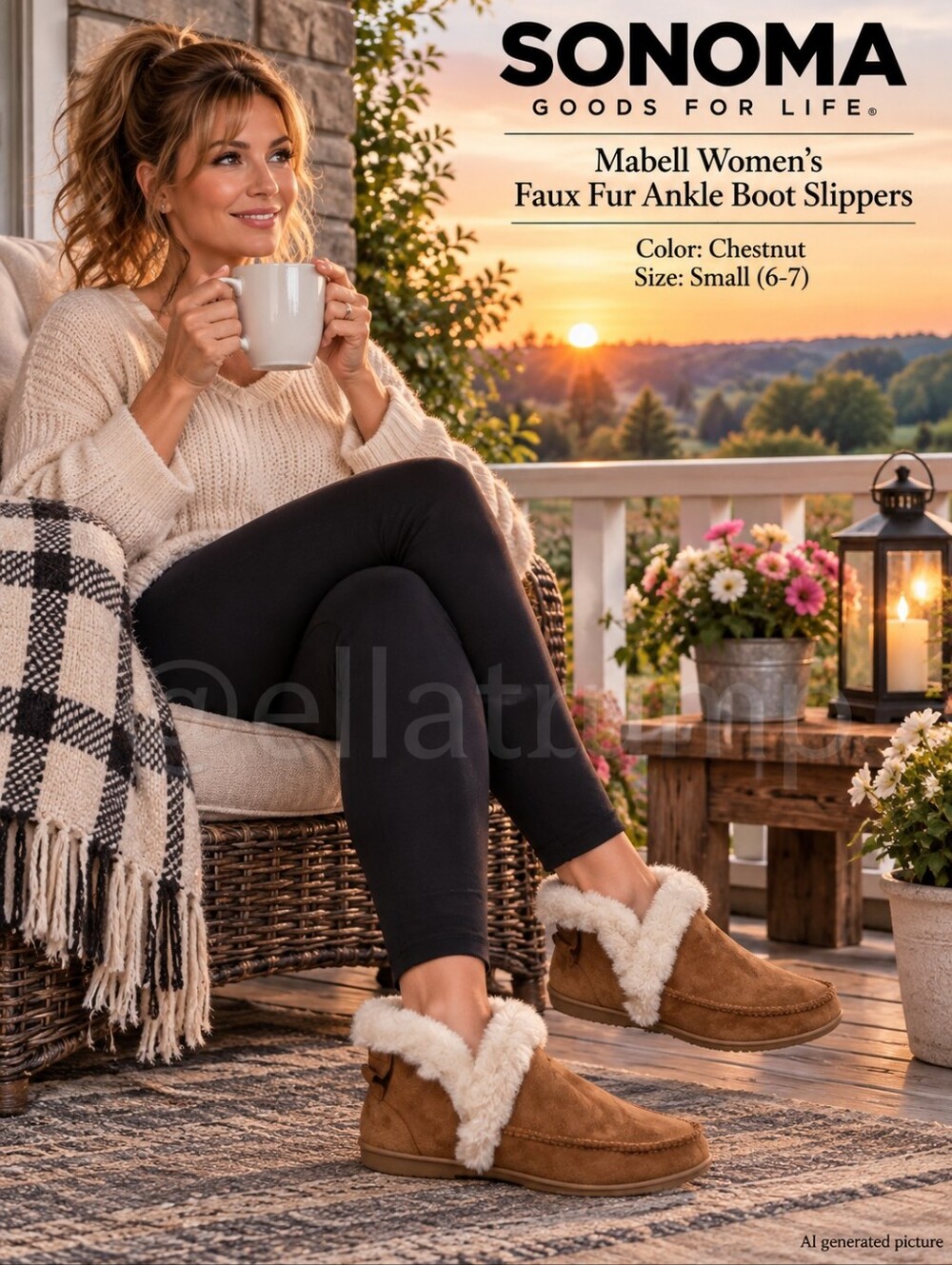 Sonoma Goods For Life Mabell Women's Faux Fur Ankle Boot Slippers Chestnut Sz S